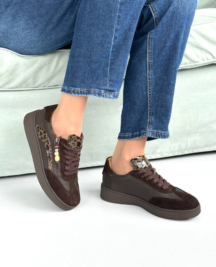 Кроссовки кожаные NilaNila D26KA-365 BROWN/LEOPARD